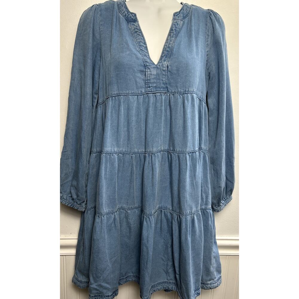 Maeve Anthropologie Tania Sacha Babydoll Dress XS-S Denim L/S Layer Boho Peasant